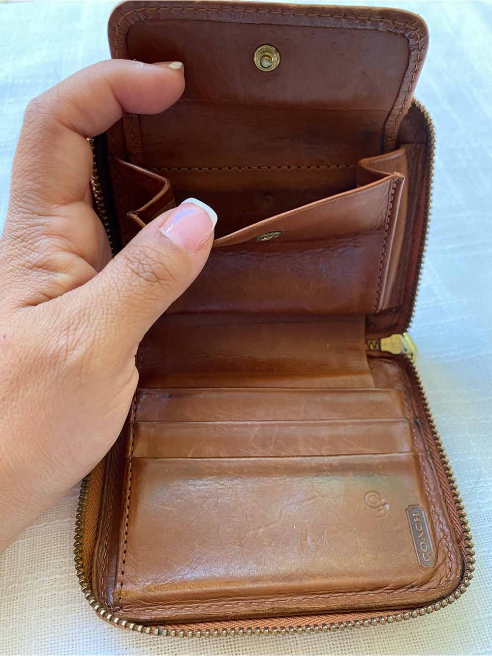 Authentic Coach Small Zipper Card Case Wallet in Tan Brown Leather y2k - Picture 5 of 8